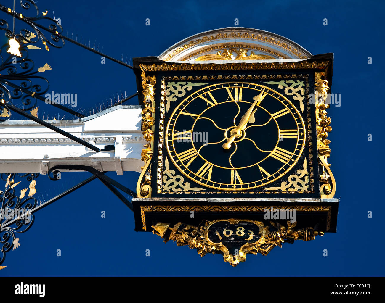 Historic ornamental town hall clock at Guildford. Stock Photo