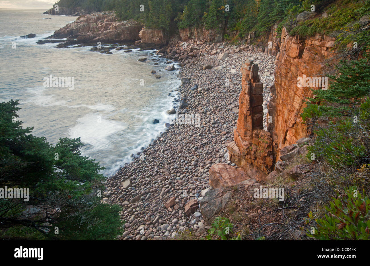 Rock spire in Monument Cove at Acadia National Park, Maine, USA Stock Photo
