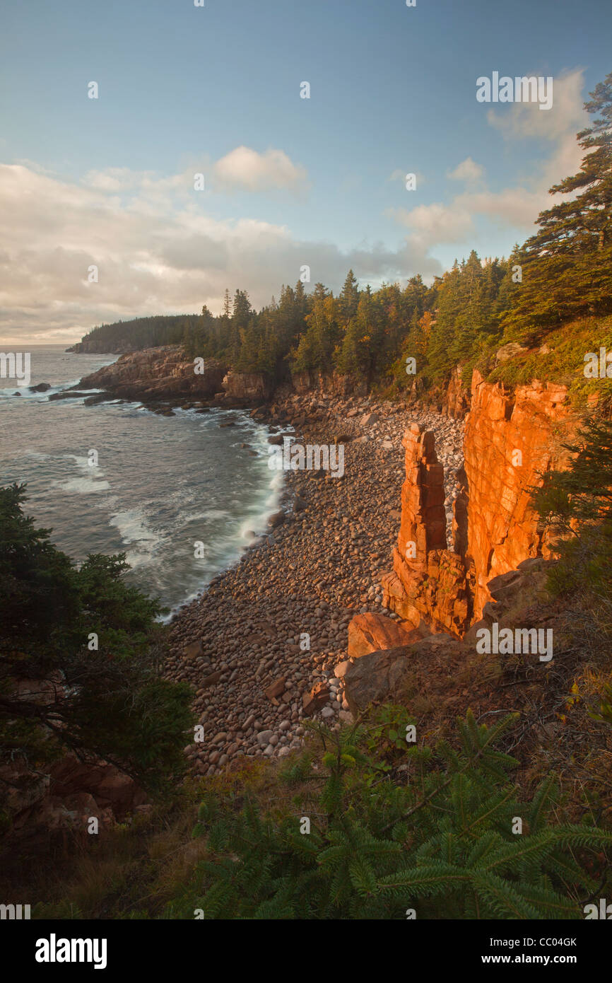 Rock spire in Monument Cove at Acadia National Park, Maine, USA Stock Photo