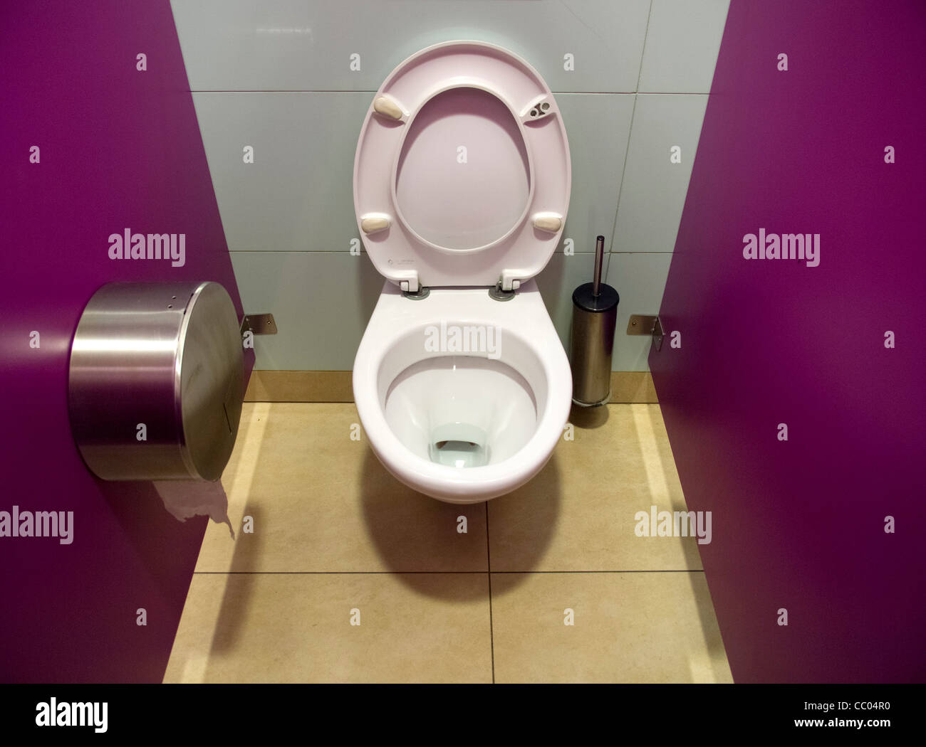 Toilet in a public restroom viewed from above Stock Photo