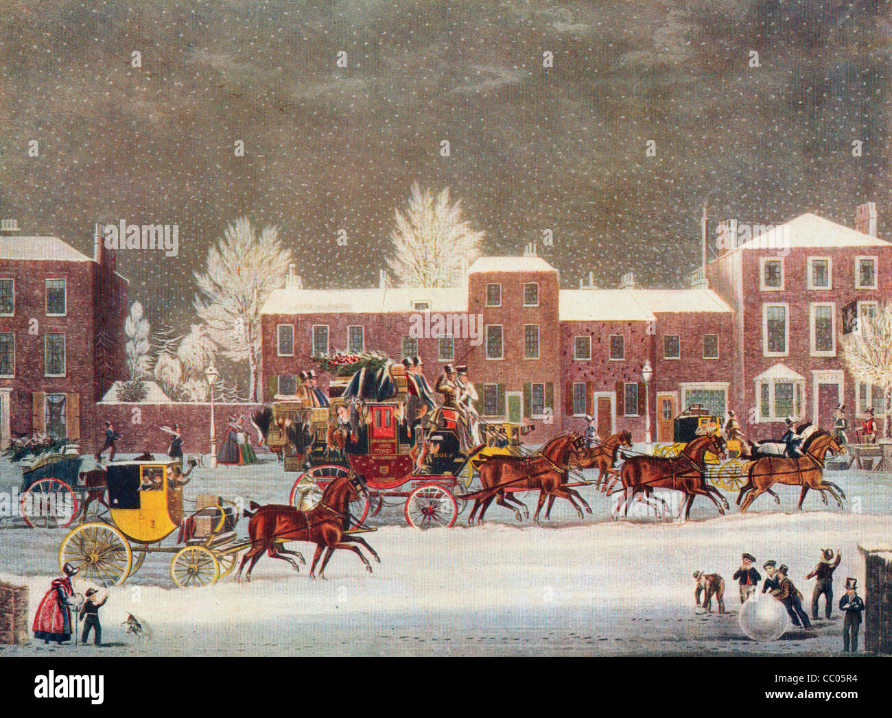 Approach to Christmas - Vintage Snow scene Stock Photo