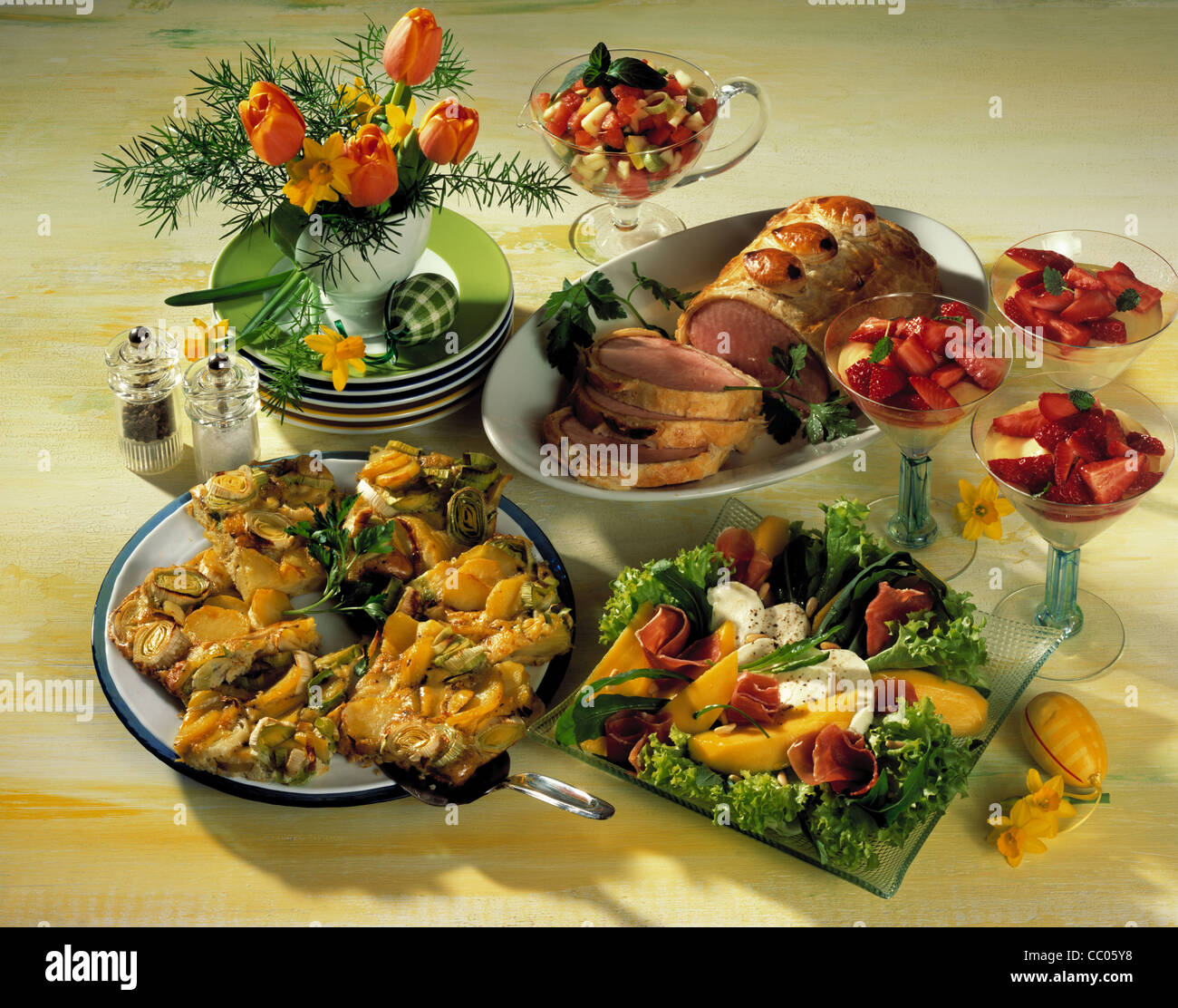 Tableau Easter brunch Potato leek frittata/salad with mango