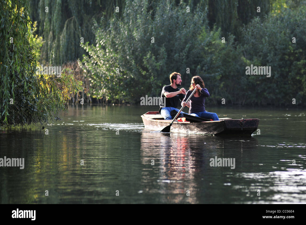 BOAT RIDE THROUGH THE HORTILLONNAGES OR FLOATING GARDENS, AMIENS, SOMME (80), FRANCE Stock Photo