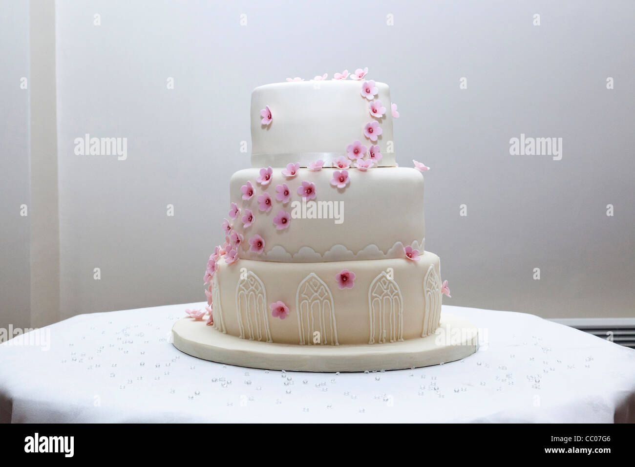 wedding cake with 3 tiers Stock Photo