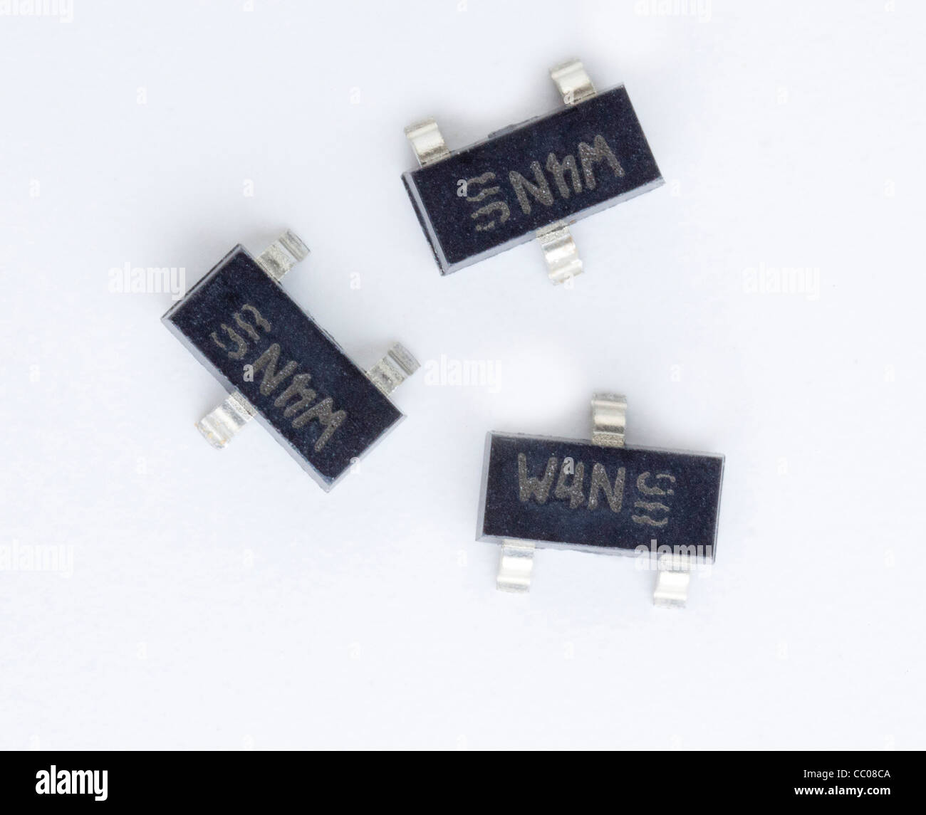 surface mount transistors in SOT 23 package size format Stock Photo