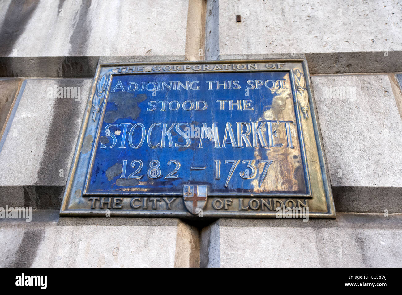 corporation of the city of london plaque for the old stocks market London England UK United kingdom Stock Photo