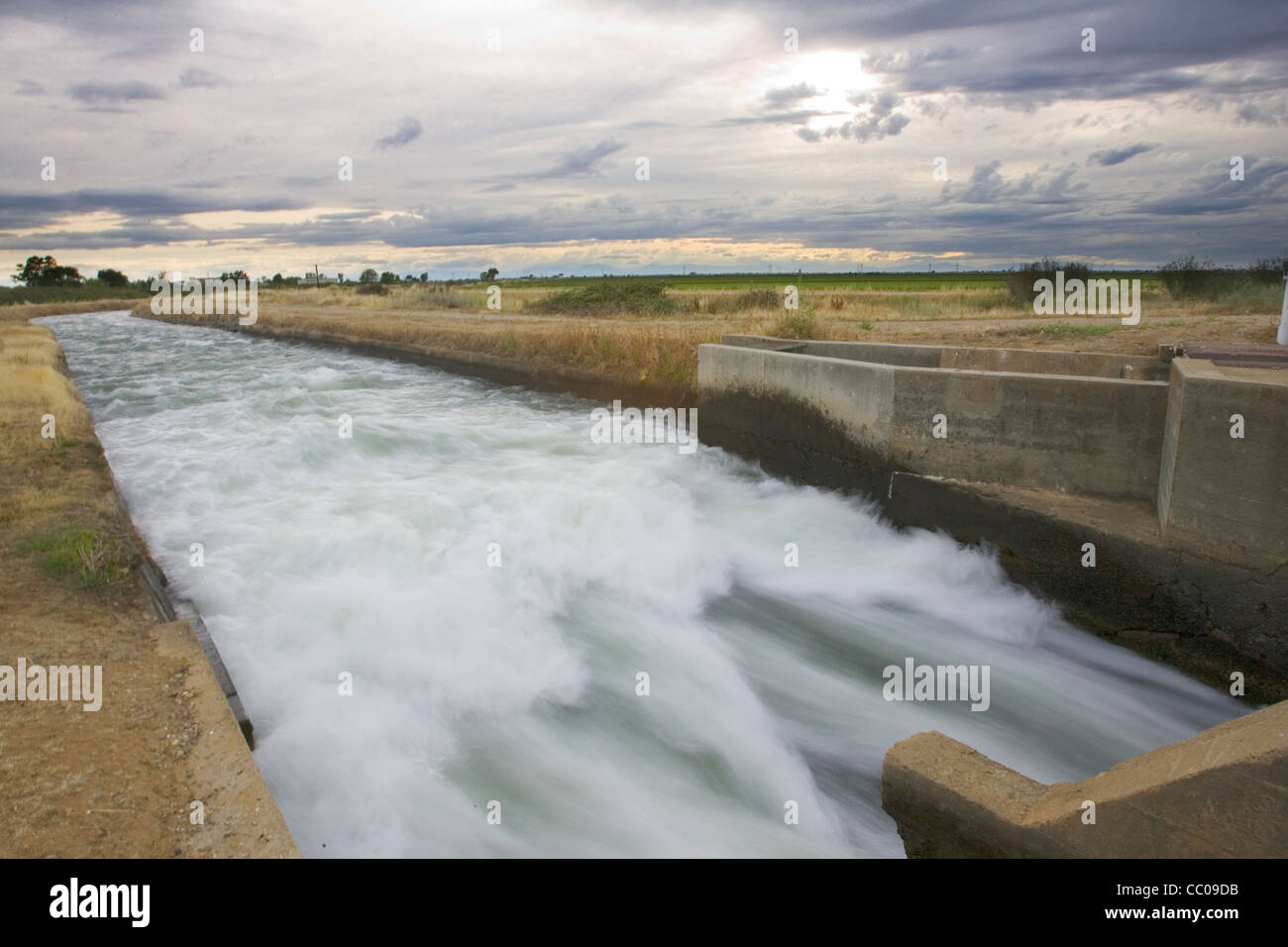 Water Diversion to Agriculture Fields, near Oroville, CA Stock Photo