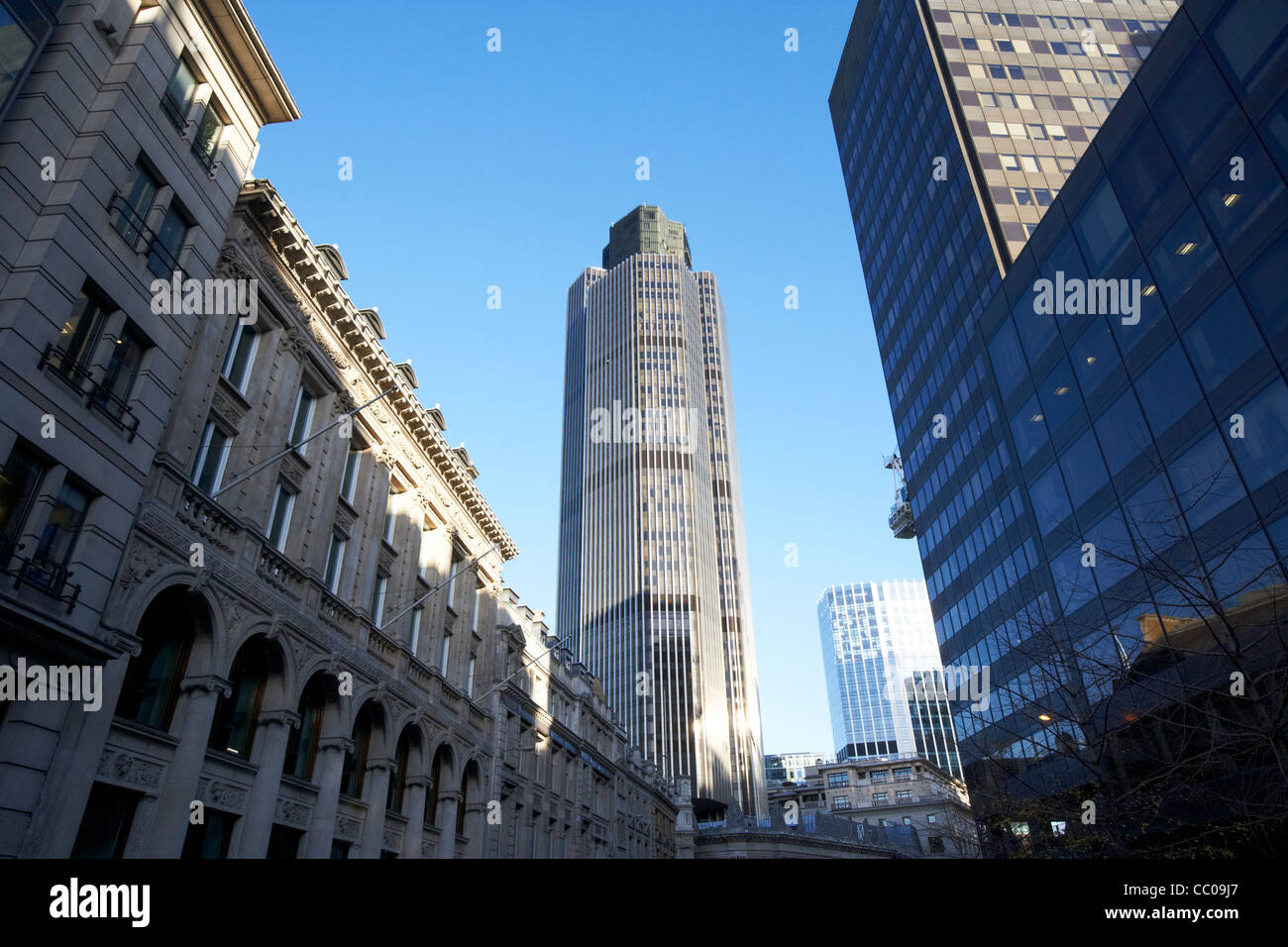 looking up threadneedle street towards tower 42 the former natwest tower London England UK United kingdom Stock Photo