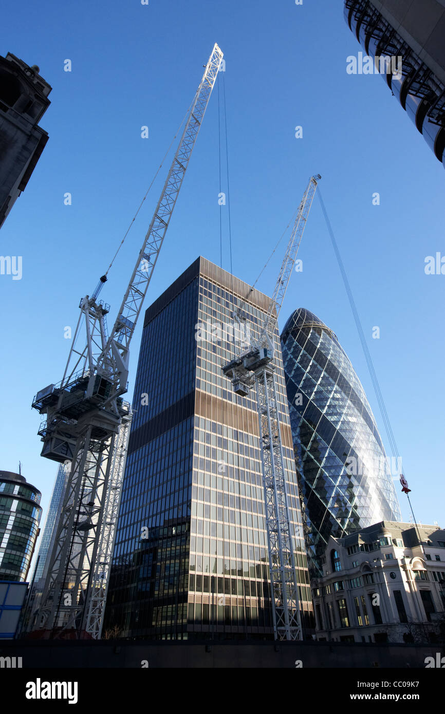 122 leadenhall street building under construction site in the city of London with the gherkin and st helen's tower in the backgr Stock Photo