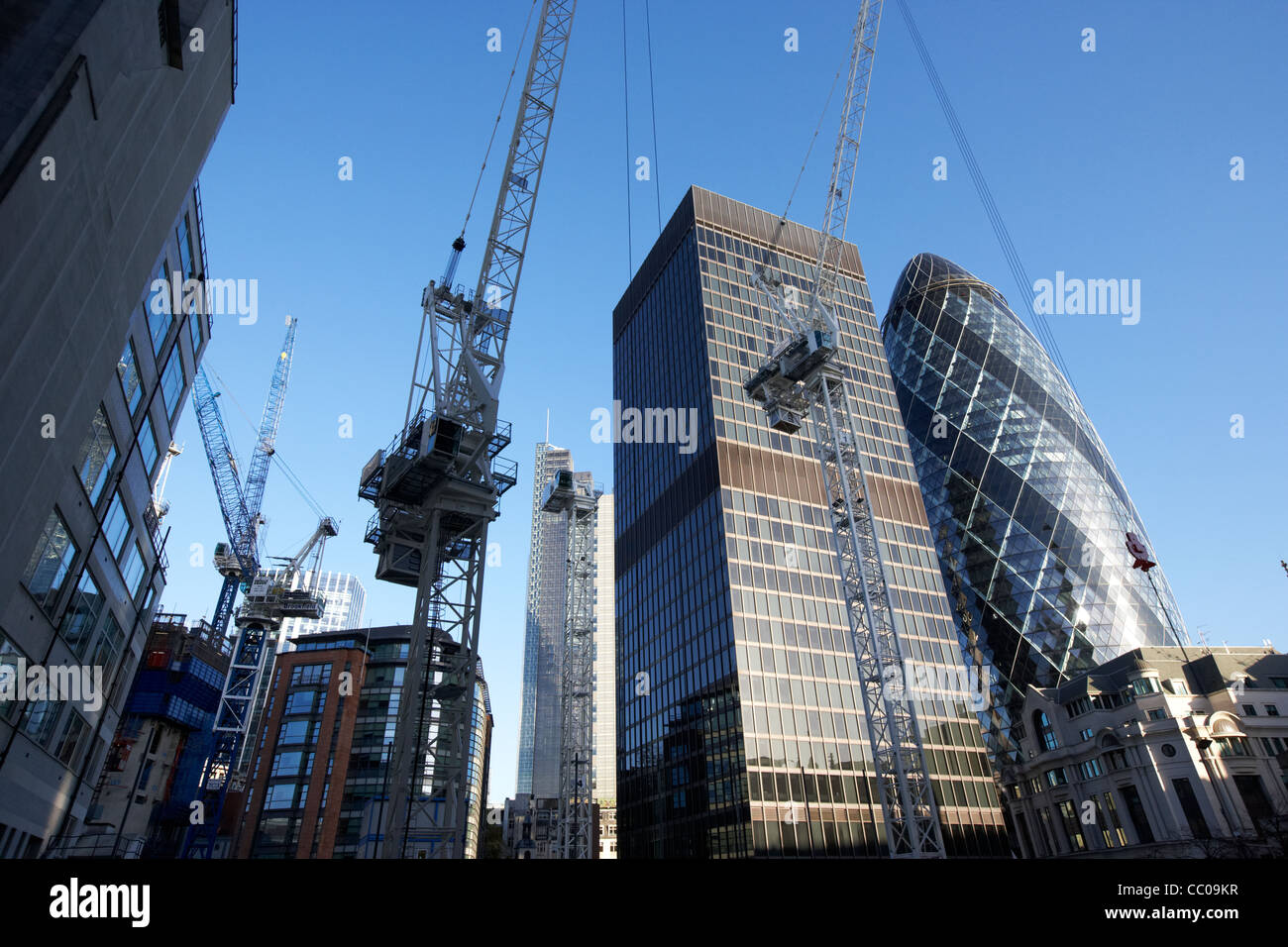 122 leadenhall street building under construction site in the city of London with the gherkin and st helen's tower Stock Photo