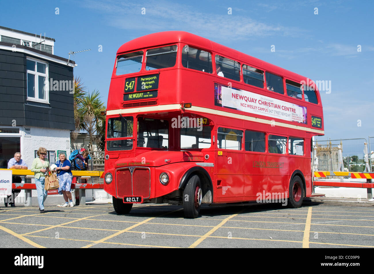 An ex London Routemaster bus operated by Western Greyhound waits in the bus station at St ives, Cornwall Stock Photo