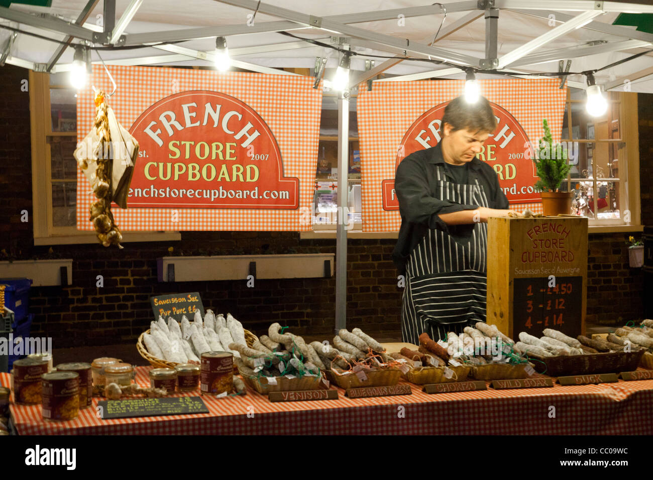 French food stall in evening in Bury St Edmunds, Suffolk UK Stock Photo