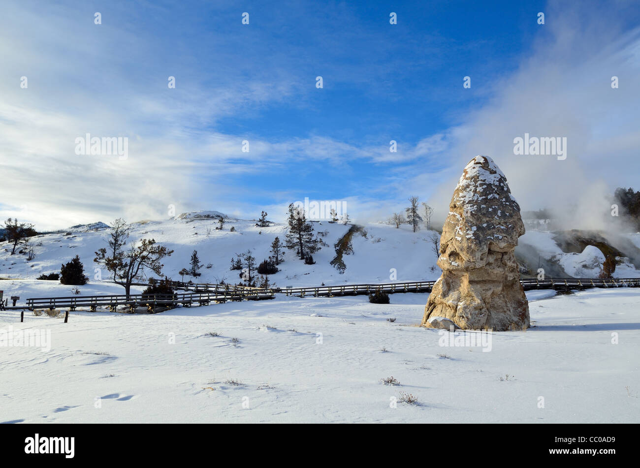 Liberty Cap, a travertine tower from a dormant hot spring. Mammoth Hot Springs, Yellowstone National Park, Wyoming, USA. Stock Photo