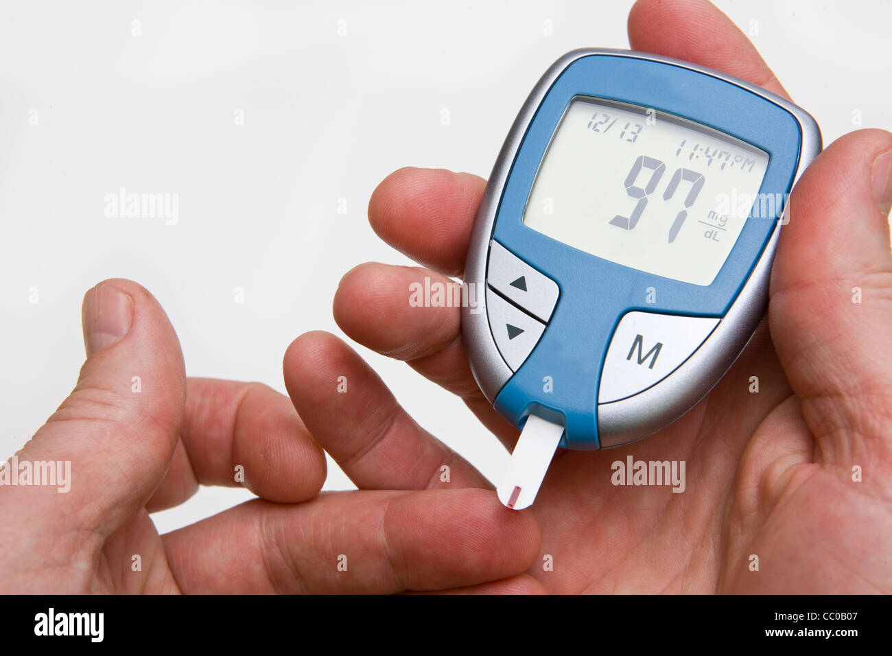 A person testing Blood Sugar with Stock Photo Alamy