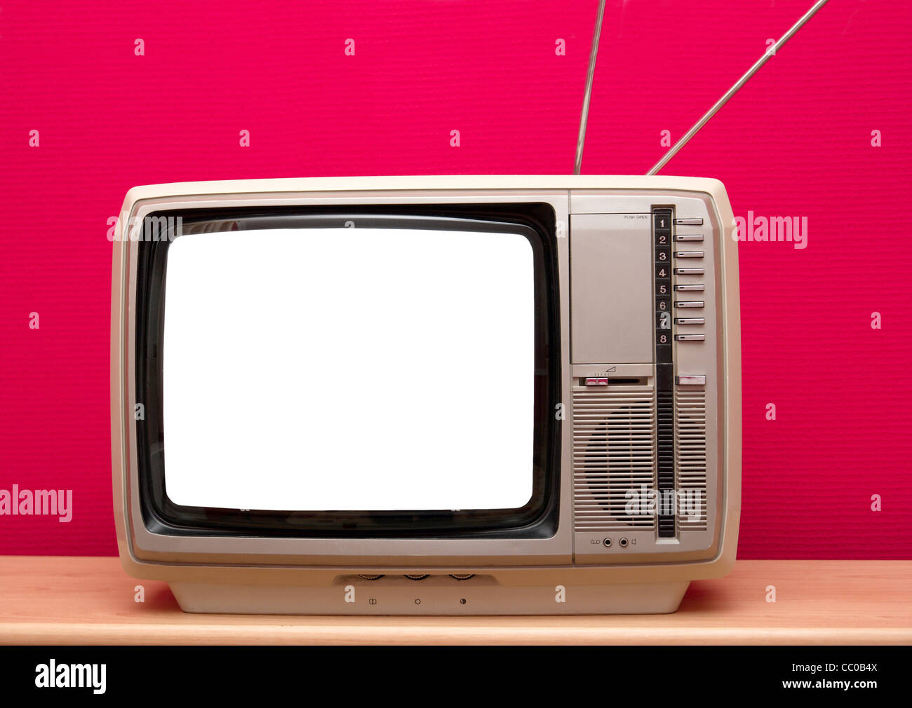 Vintage TV with blank white screen Stock Photo
