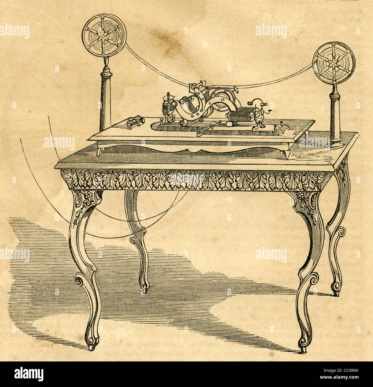 1854 engraving, Bain's Telegraph. Stock Photo