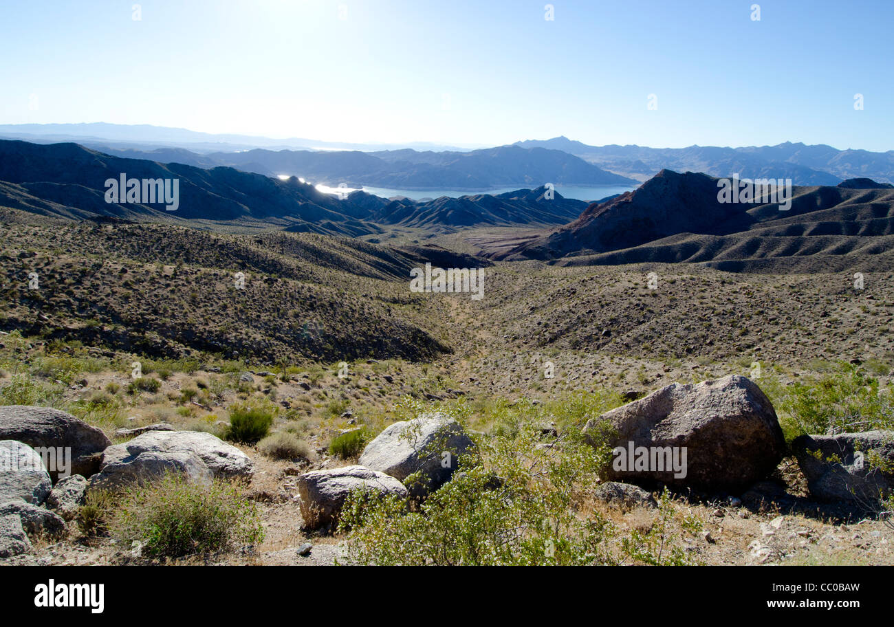 High desert overlook of Lake Mead Arizona Stock Photo