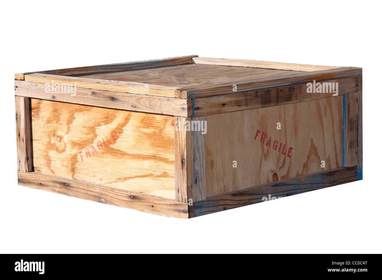 Shipping box, wooden crate with fragile stamp Stock Photo