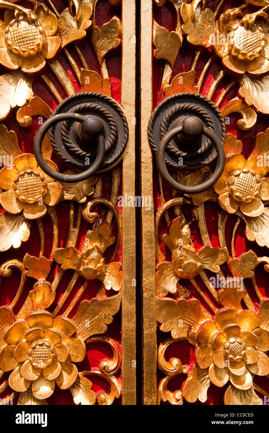 Ornate Entrance Door To Temple In Bali. Stock Photo