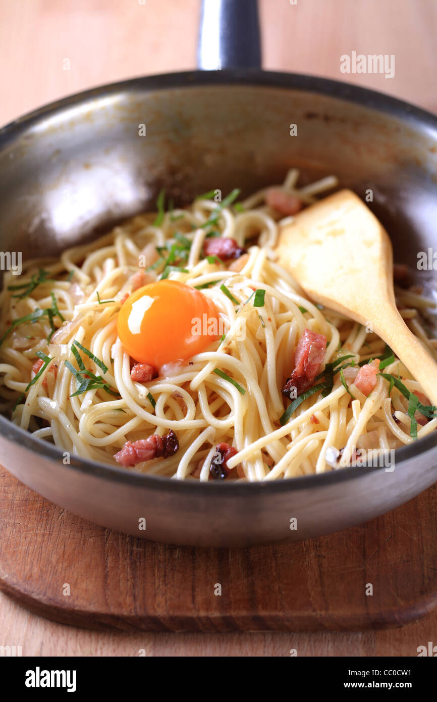 Italian pasta dish - Spaghetti alla carbonara Stock Photo