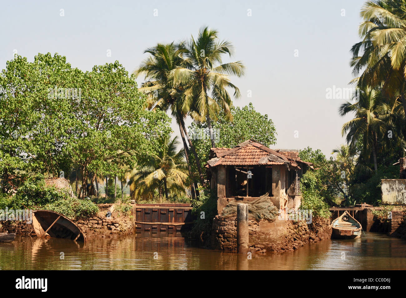 Sluice gate at Amona jetty, North Goa Stock Photo