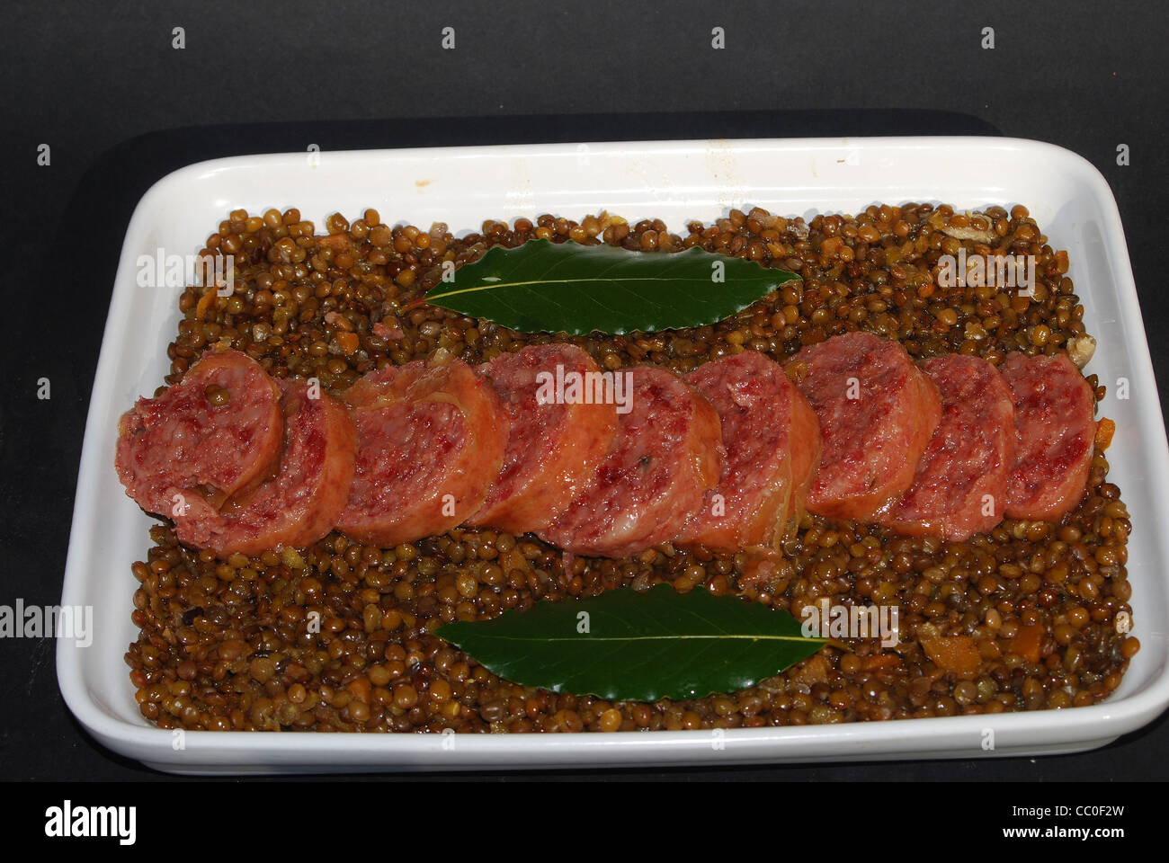 cotechino with lentils, type of Italian pork sausage It is a typical dish of new year's day