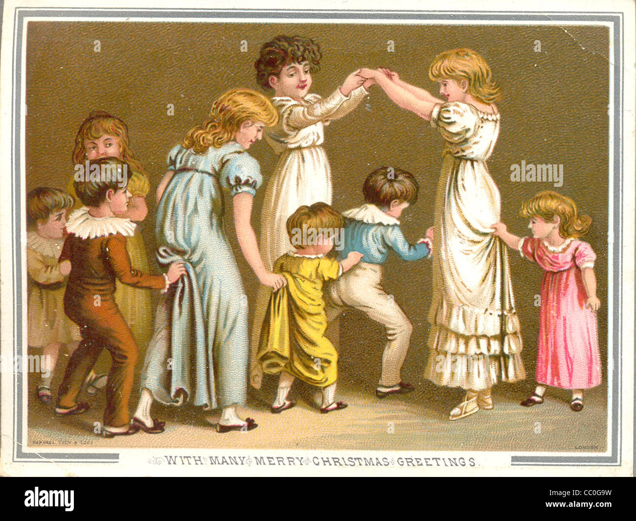 Victorian Christmas Card Of Children Playing The Game Of Oranges And Stock Photo Alamy