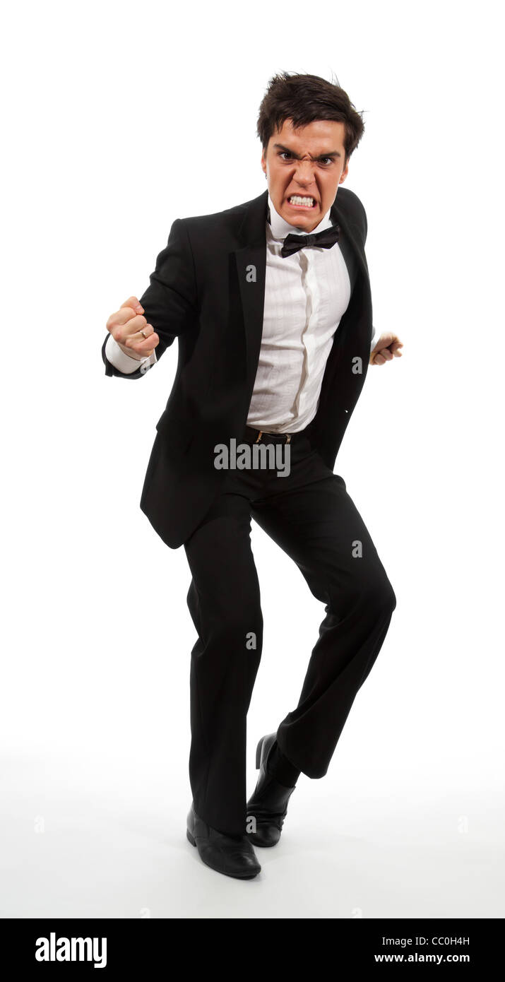 Angry business man in rage holding his fists, isolated on white Stock ...