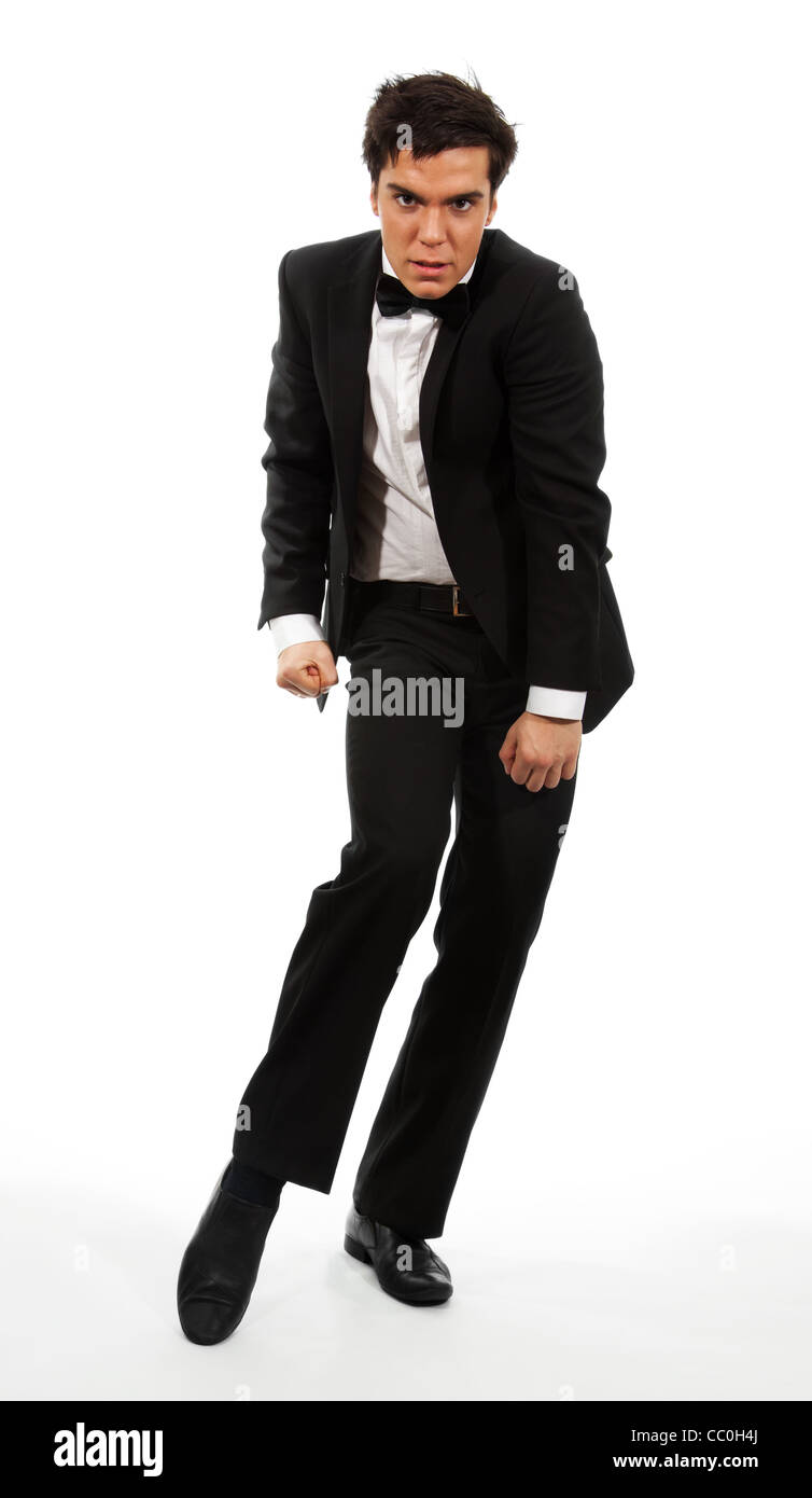 Businessman in flexible dancing pose isolated on white Stock Photo