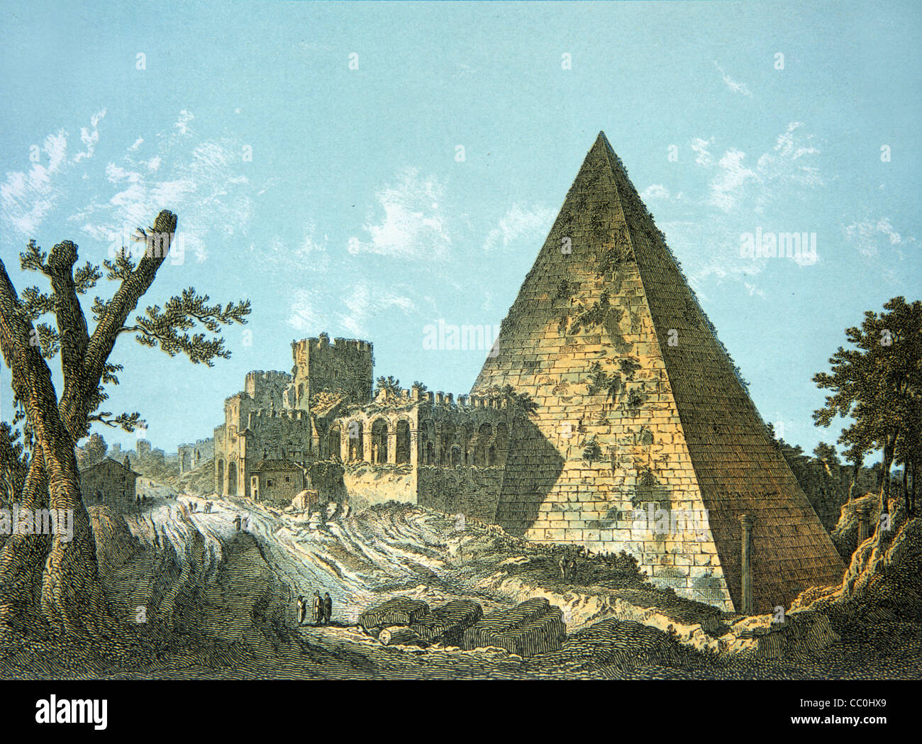 Temple and Pyramid of Gaius Cestius (c1st BC), Rome. Chromolithograph or Colour lithograph, 1882. Stock Photo