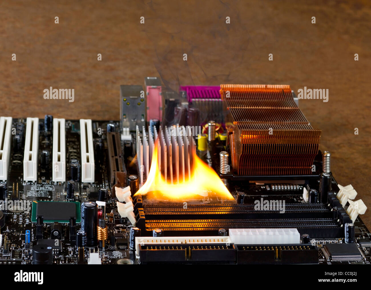 detail of a burning main board located in rusty ambiance Stock Photo ...