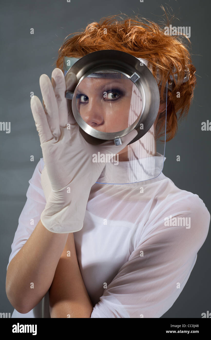 Woman Quality Control Beautiful woman process Quality control on metal part (made with ...