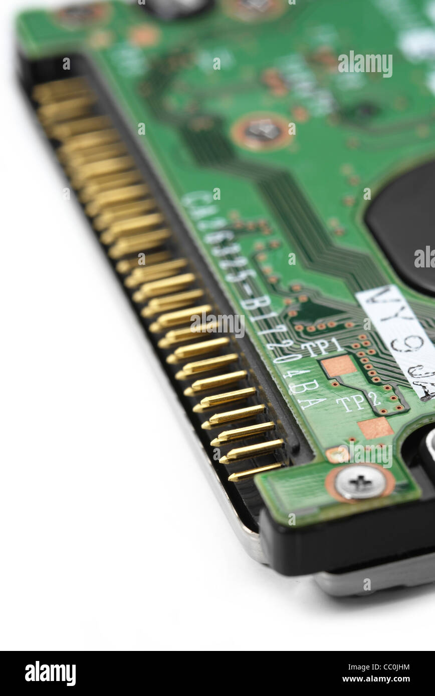 Gold connectors on a hard drive from a laptop Stock Photo