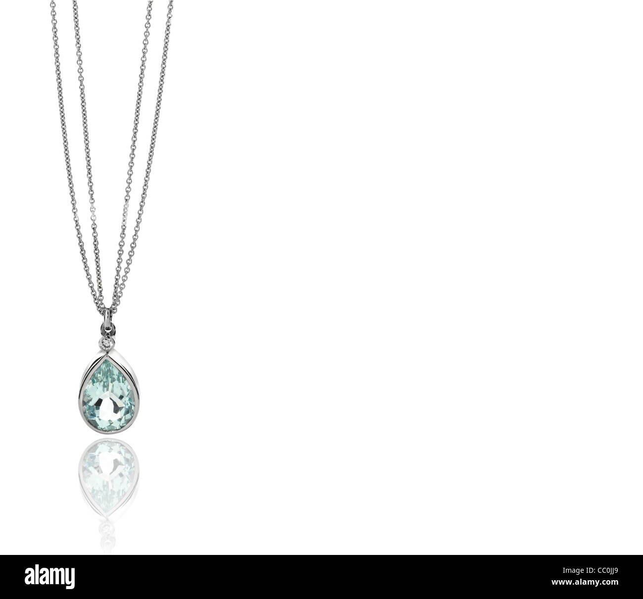 Aquamarine pendant on double white gold chain Stock Photo