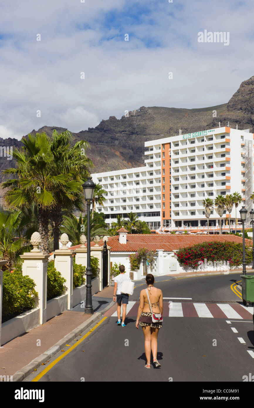 The Los Gigantes Stil Hotel, Tenerife.Seen from Crab Island. Stock Photo
