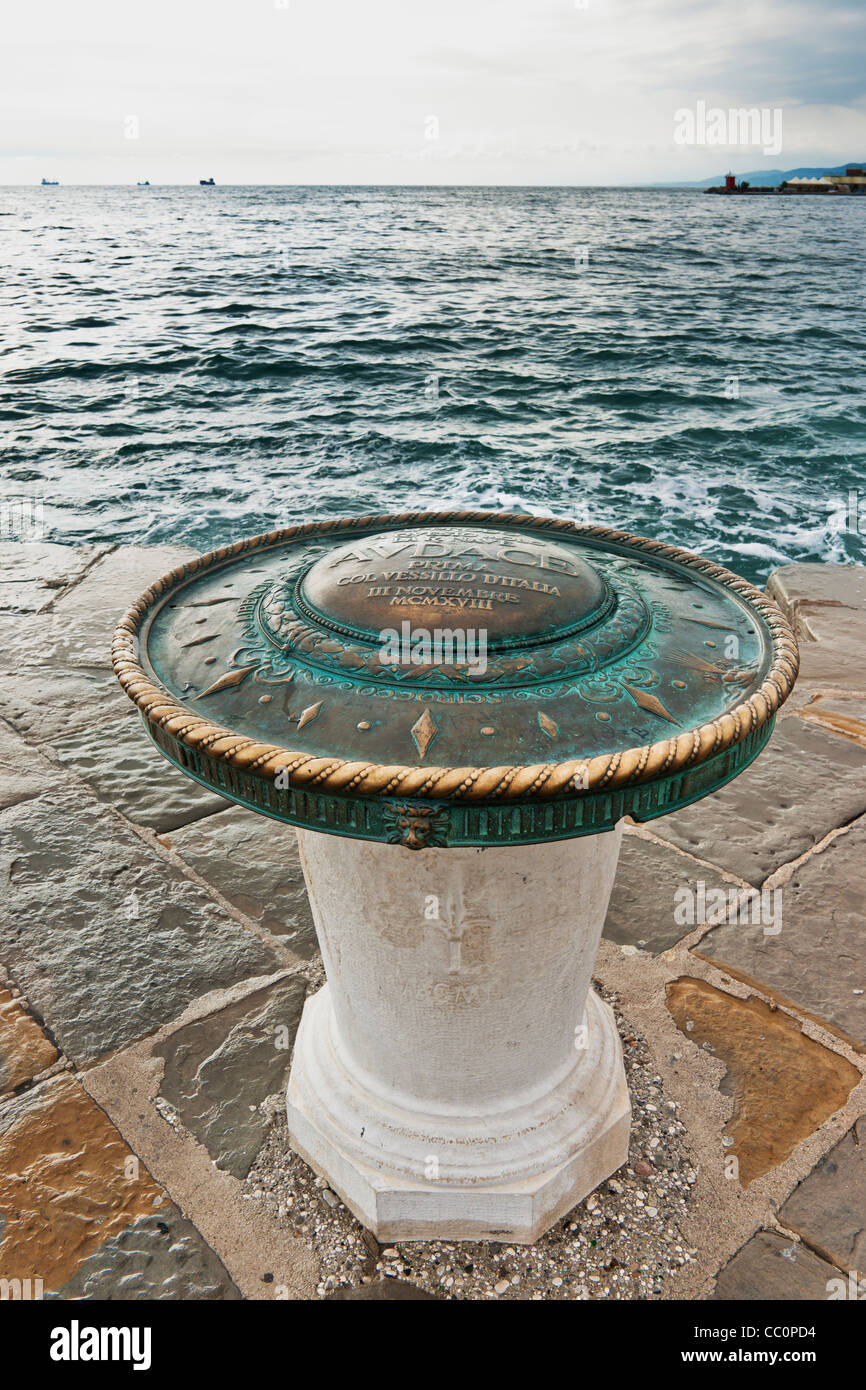 Compass rose with an inscription at the end of the Molo Audace quay, Trieste, Friuli-Venezia Giulia, Italy, Europe Stock Photo