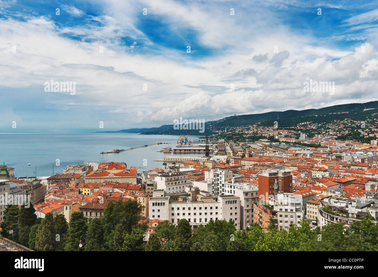 View of the harbor and the city of Trieste, Friuli-Venezia Giulia, Italy, Europe Stock Photo
