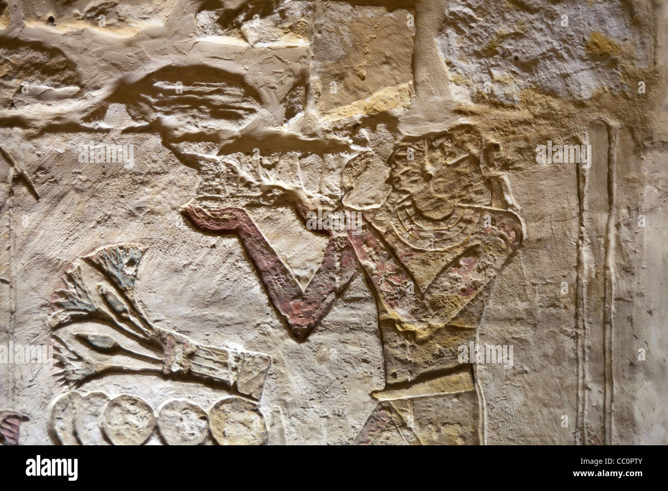 Close up of relief work in one of the Chapels of Ain al Muftillah in Bahariya Oasis, Egypt Stock Photo