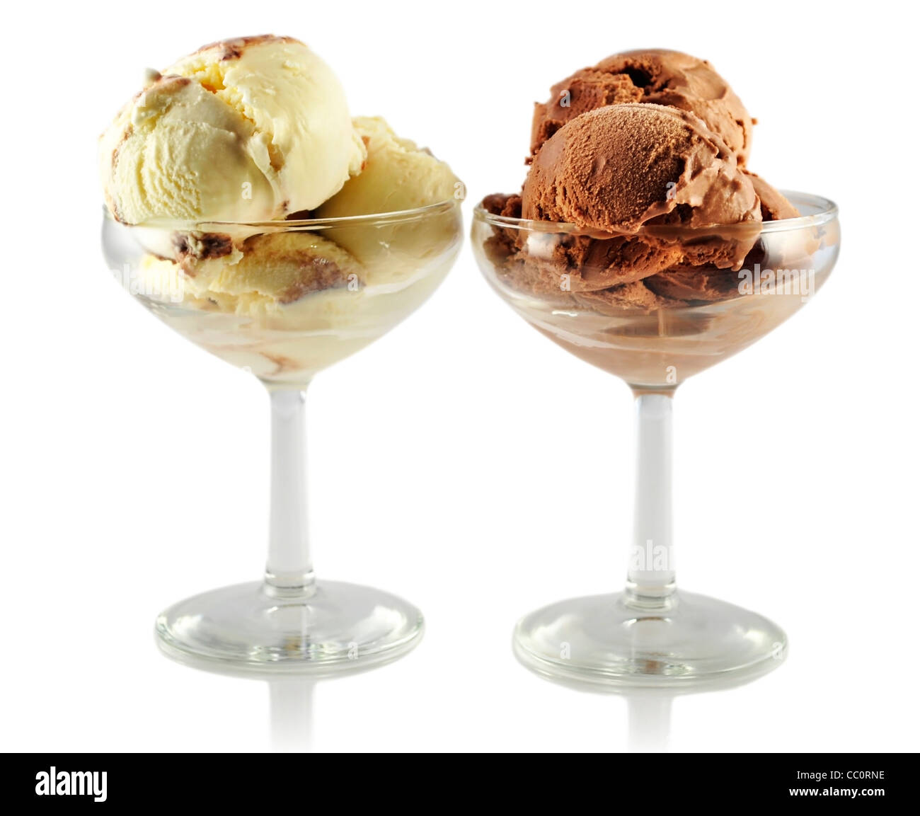 chocolate and vanilla ice cream in glass dishes Stock Photo Alamy