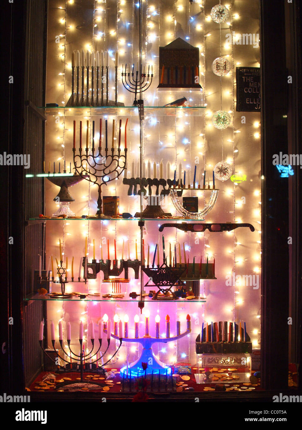 Menorahs in shop window, Brooklyn, New York Stock Photo Alamy