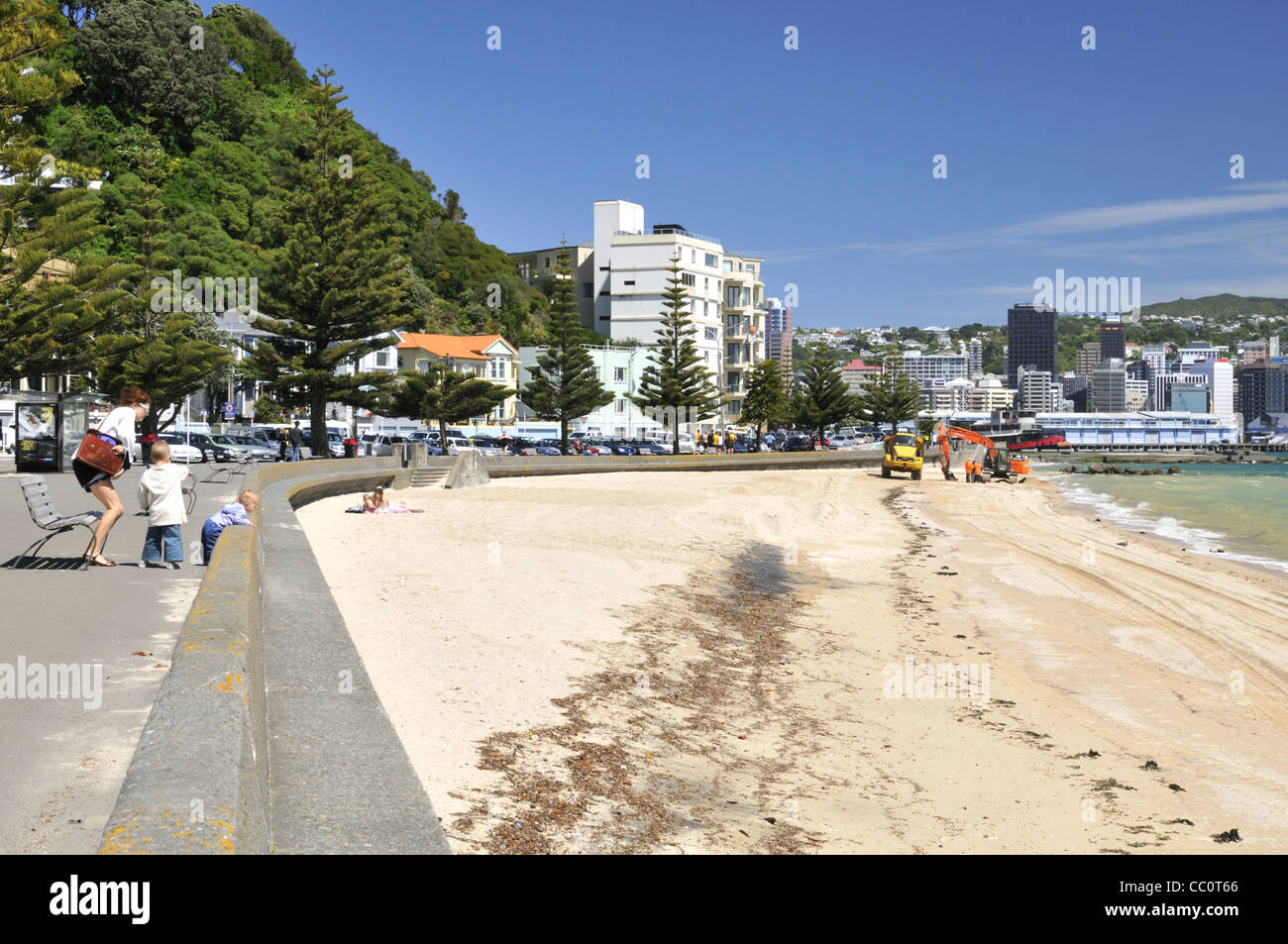 Wellington Oriental Parade promenade and Oriental Bay beach, New Zealand. Stock Photo