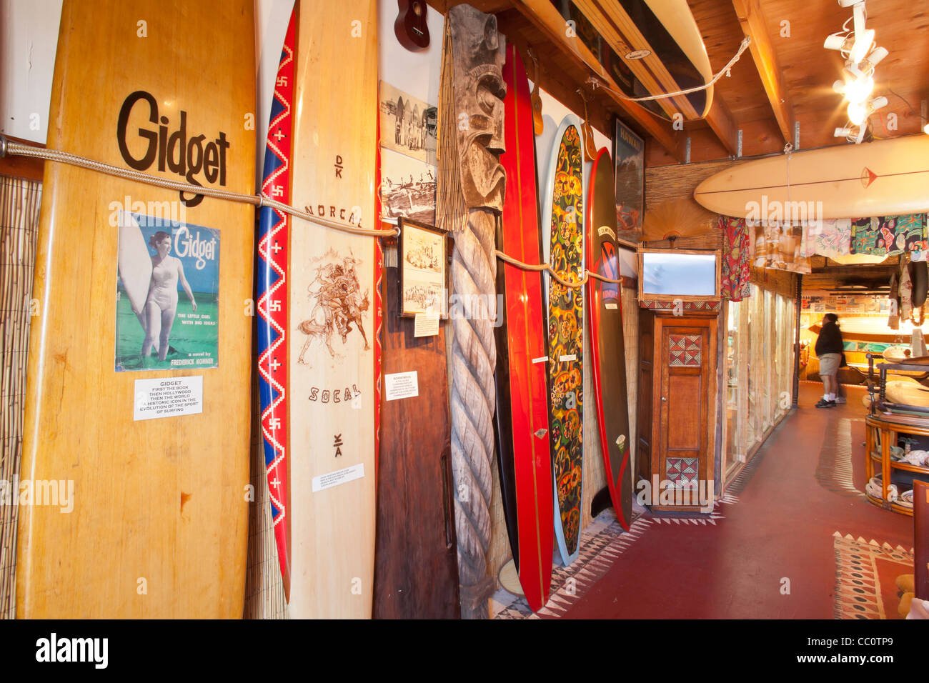 old surfboards at the Santa Barbara Surf Museum, Funk Zone, Santa Barbara, California, United States of America Stock Photo