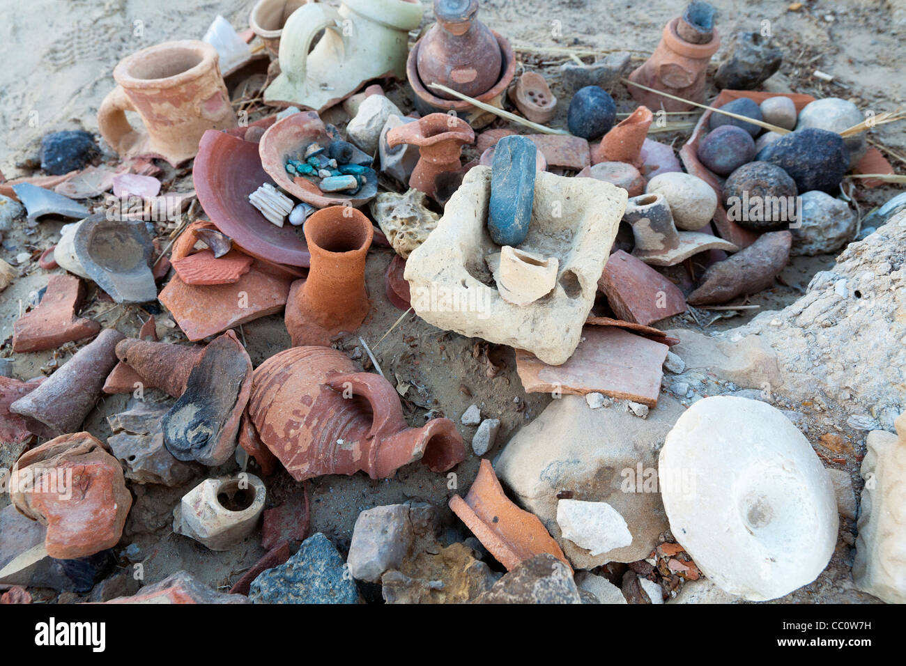 Artifacts to be found in the Priest village close to the Temple of Alexander the Great at Qasr al Migysbah, Bahariya Oasis Egypt Stock Photo