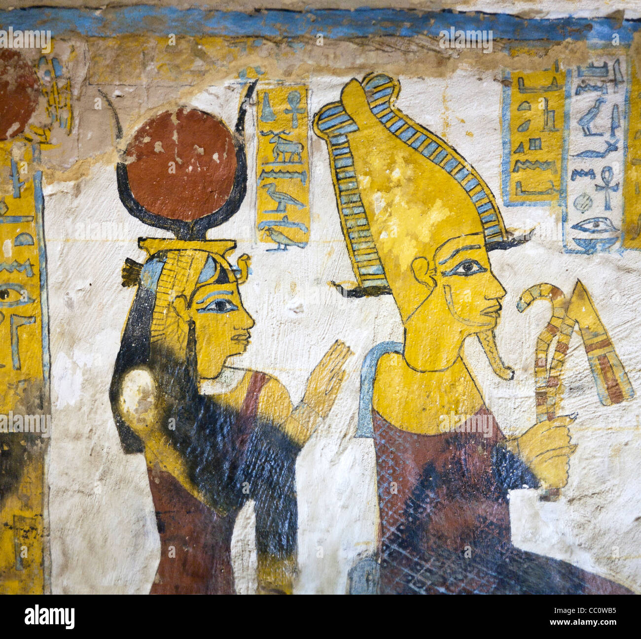 Decorated walls in the tomb of Bannentui sited in Qarat Qasr Salim village of Bawiti, Bahariya Oasis Egypt. Stock Photo