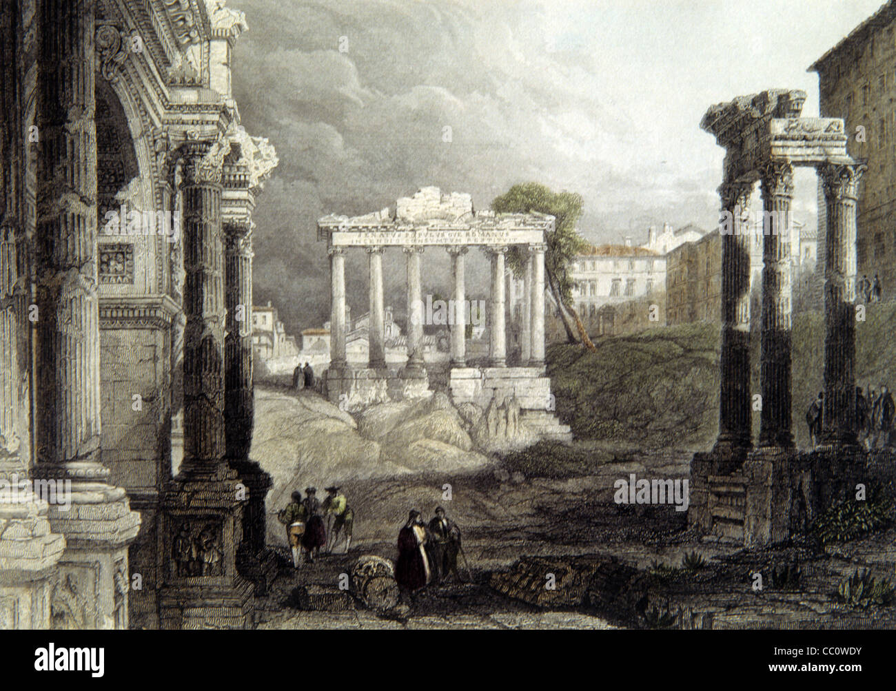 The Forum, Rome, Italy, c19th Engraving. Vinage Illustration or Steel Engraving Stock Photo