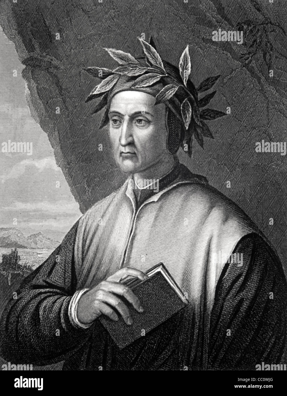 Dante Alighieri (1265-1321) Italian Poet, Writer & Political Thinker c19th Portrait Engr by Wagstaff Painting by Tofanelli. Vintage Illustration or Engraving Stock Photo