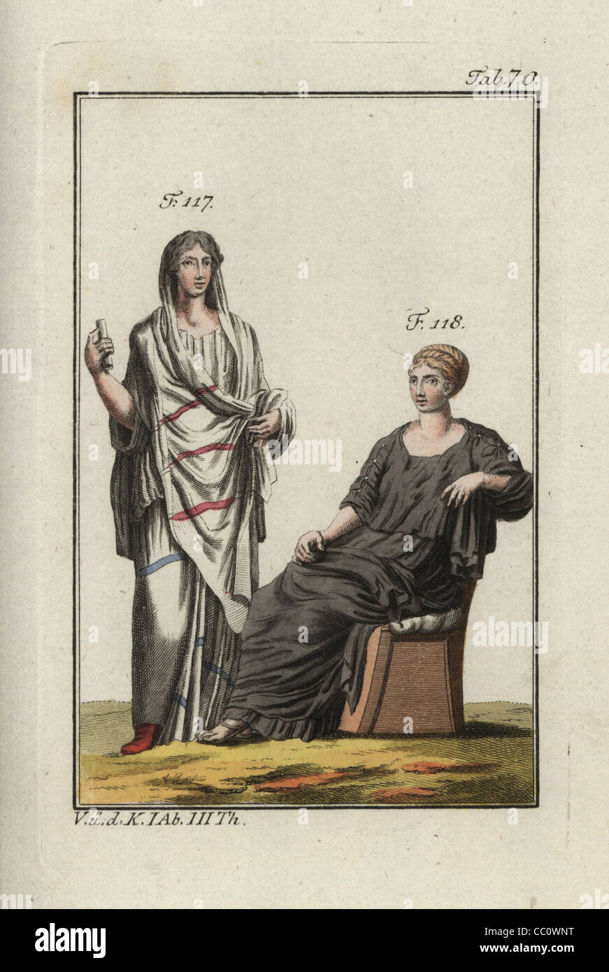 Roman woman in tunic and polla (toga), and woman in tunic and ricinium (shawl). Stock Photo