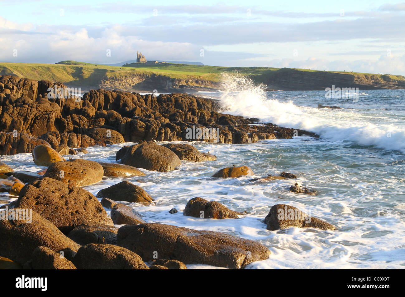 Rugged Sligo coastline with Classiebawn Castle in the background. Mullaghmore. Ireland Stock Photo