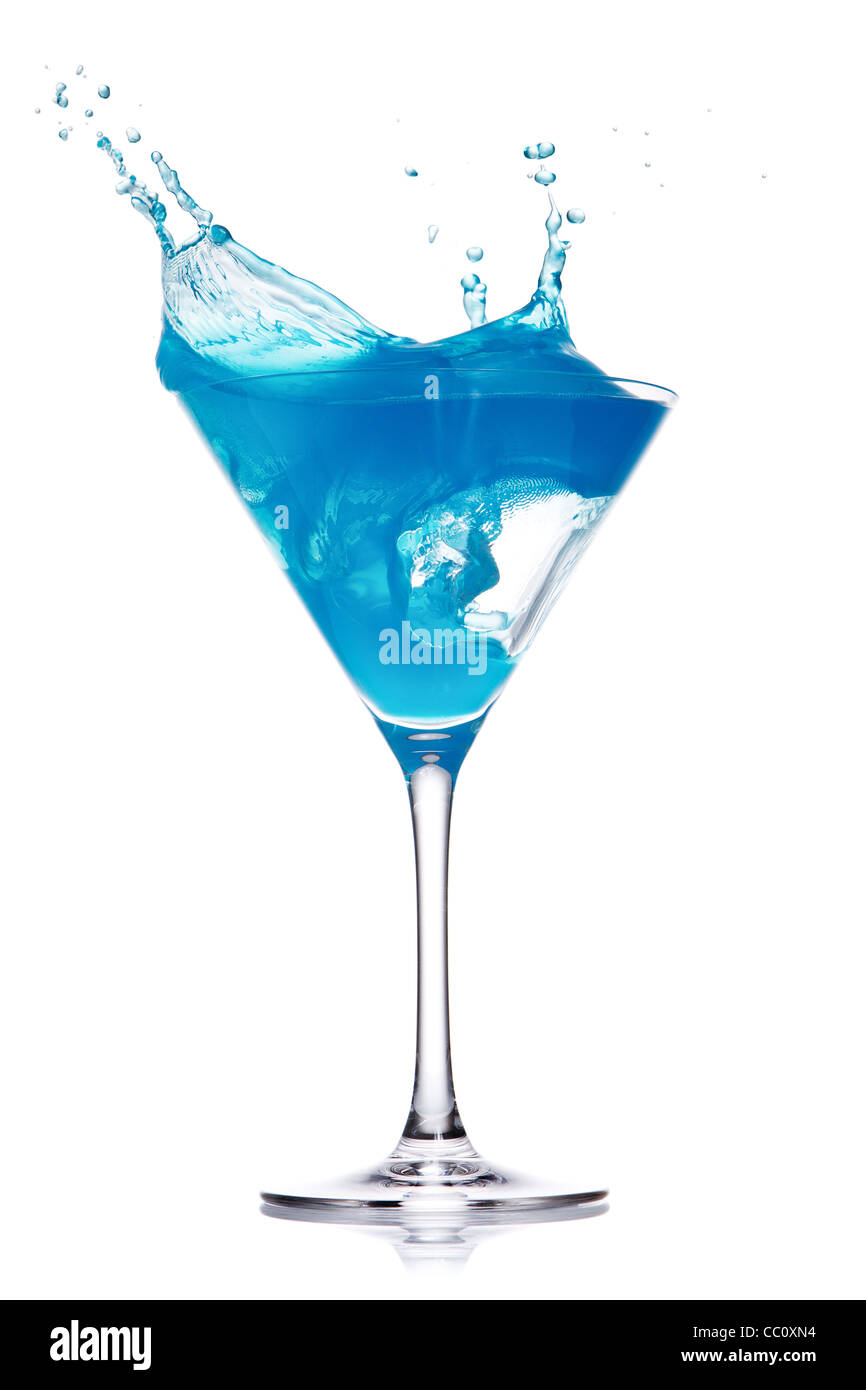 Blue curacao cocktail with splash isolated on white Stock Photo Alamy