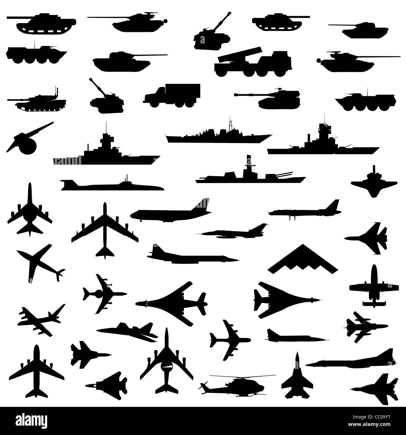Vector set of aircraft, armored ships and guns Stock Photo - Alamy